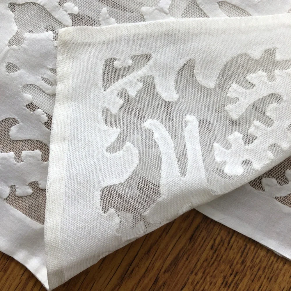 Antique Hungarian Buzsak Stag in the Woods Applique Lace Linen‎ Runner + Set